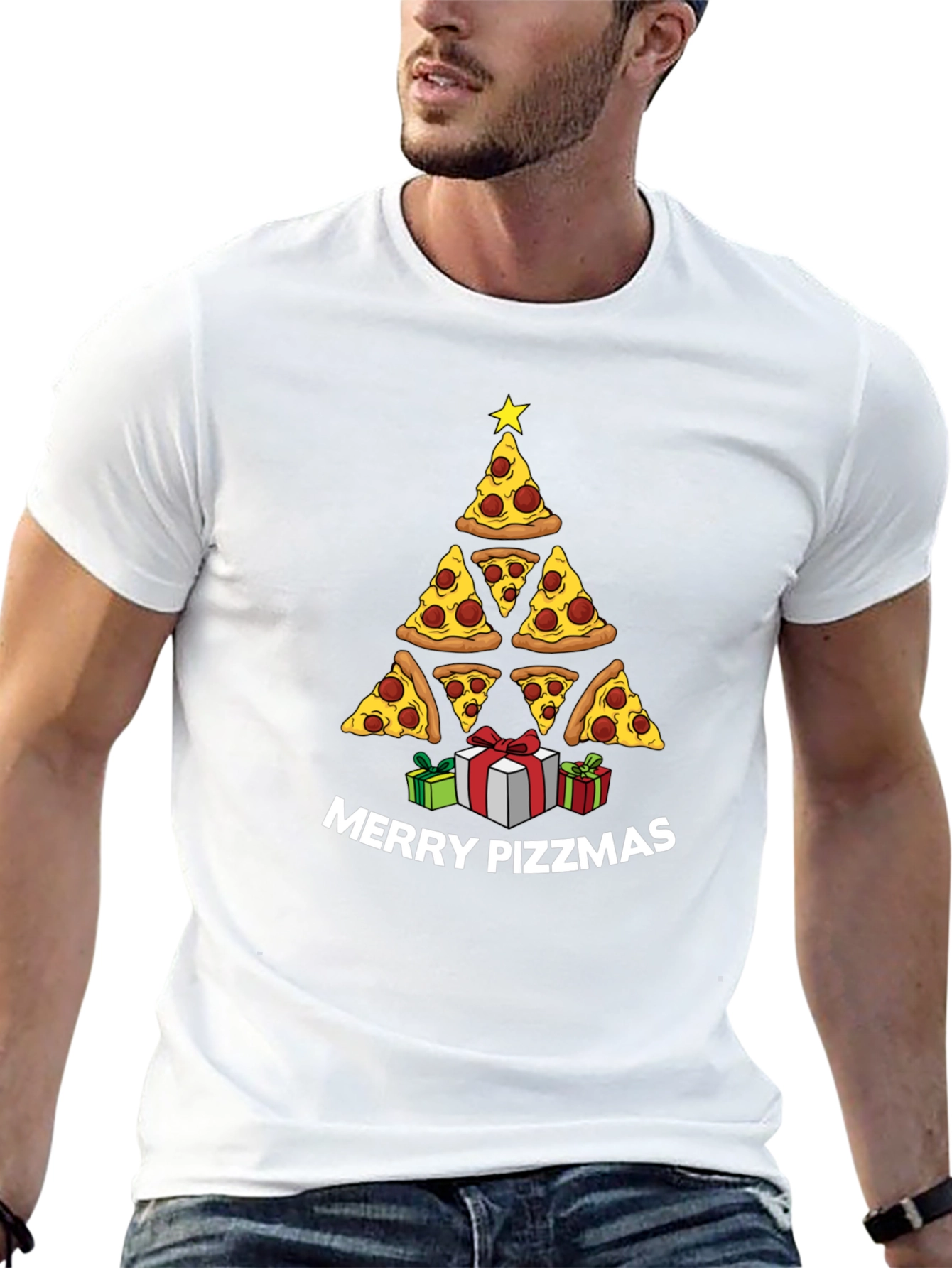 Merry Pizzmas T-Shirt: Pizza Christmas Tree Tee