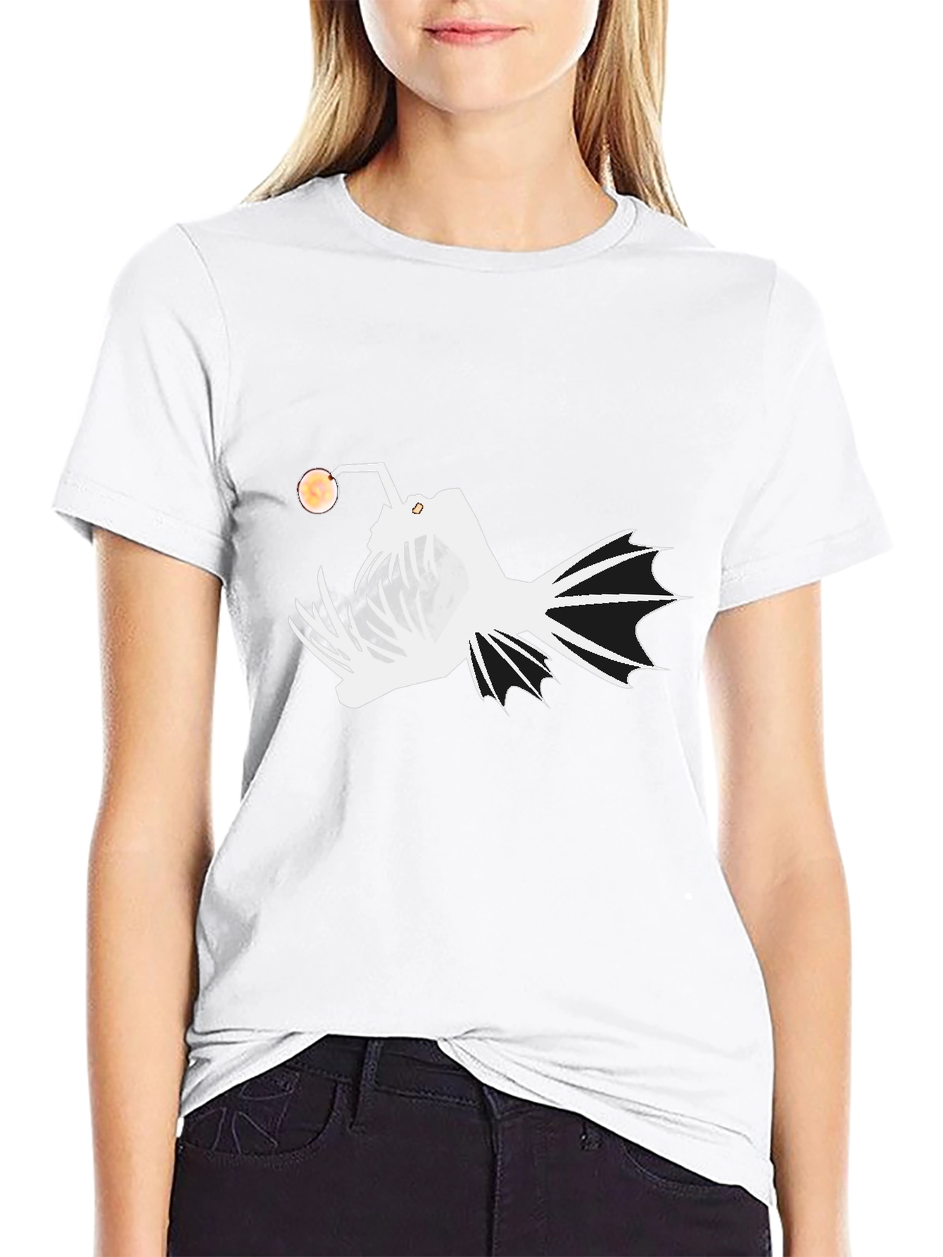 Anglerfish Graphic Tee - Black Cotton T-Shirt