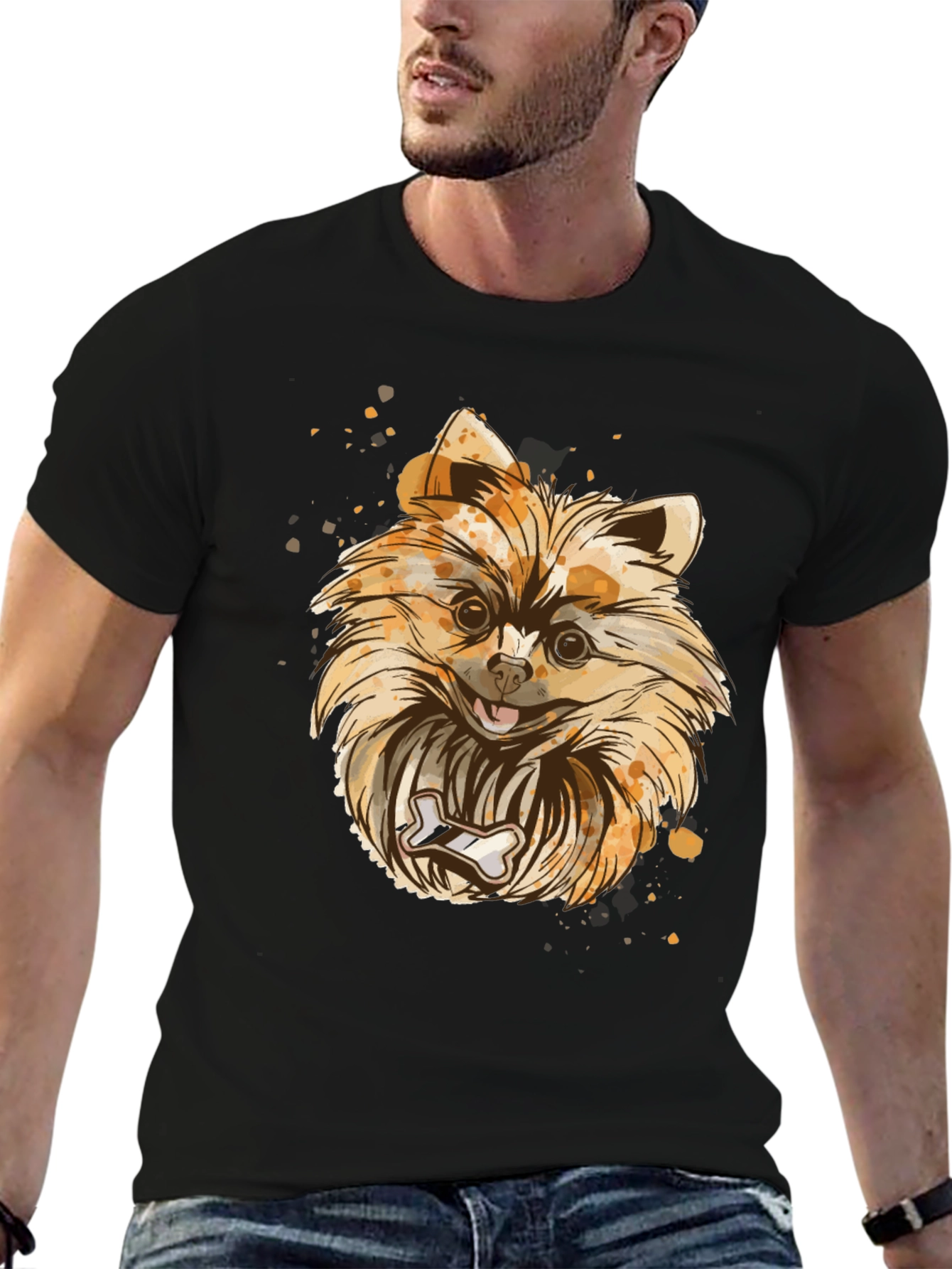 Pomeranian Dog Graphic T-Shirt - Black