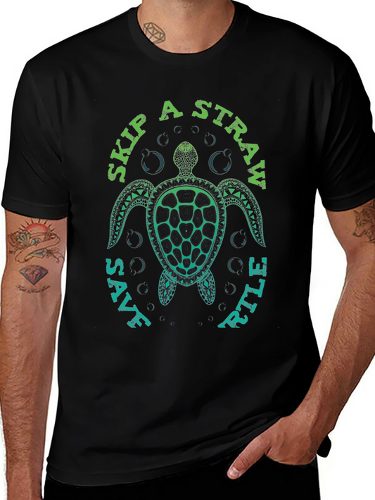 Skip a Straw Save a Turtle Graphic Tee - Black