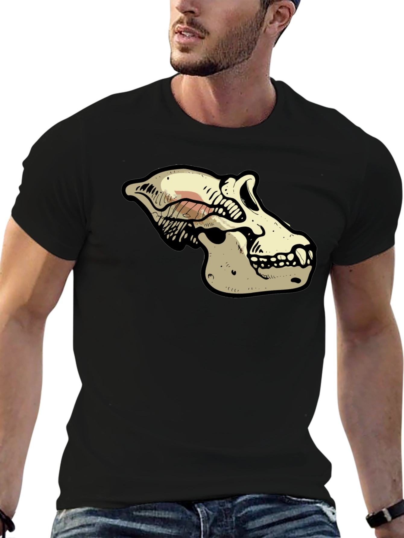Primate Skull Graphic Tee - Black Cotton T-Shirt