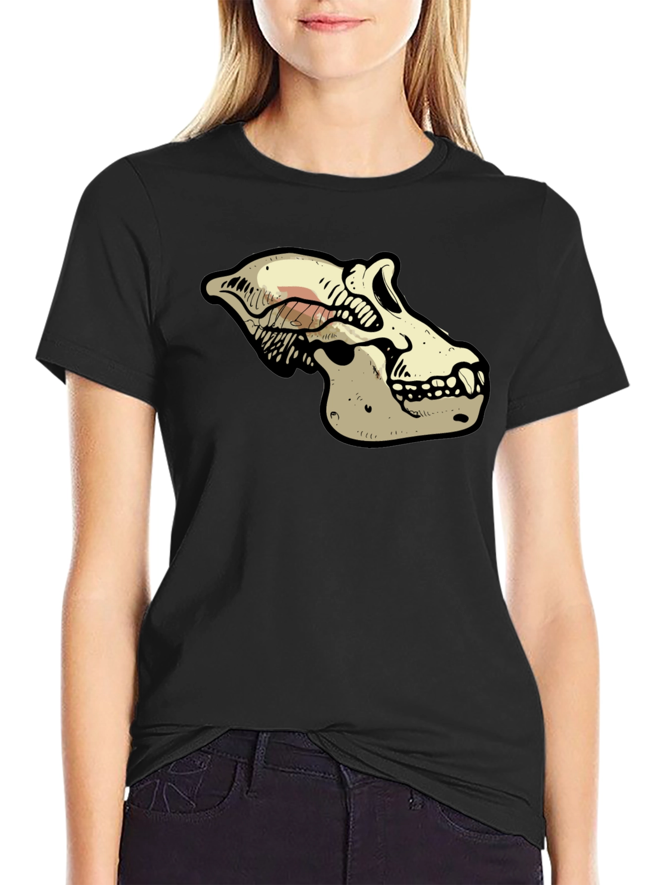 Primate Skull Graphic Tee - Black Cotton T-Shirt