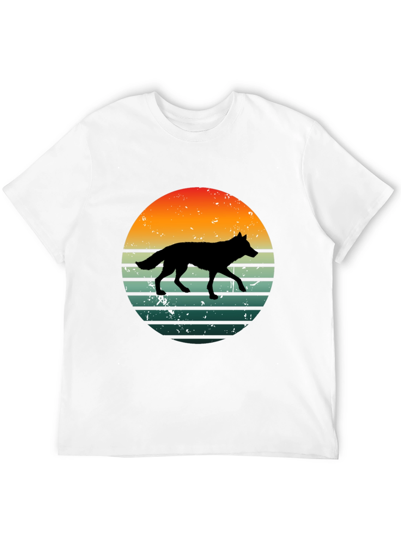 Retro Wolf Sunset Graphic Tee - Black Cotton T-Shirt