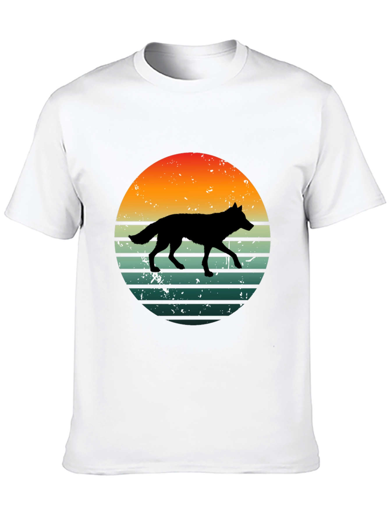 Retro Wolf Sunset Graphic Tee - Black Cotton T-Shirt