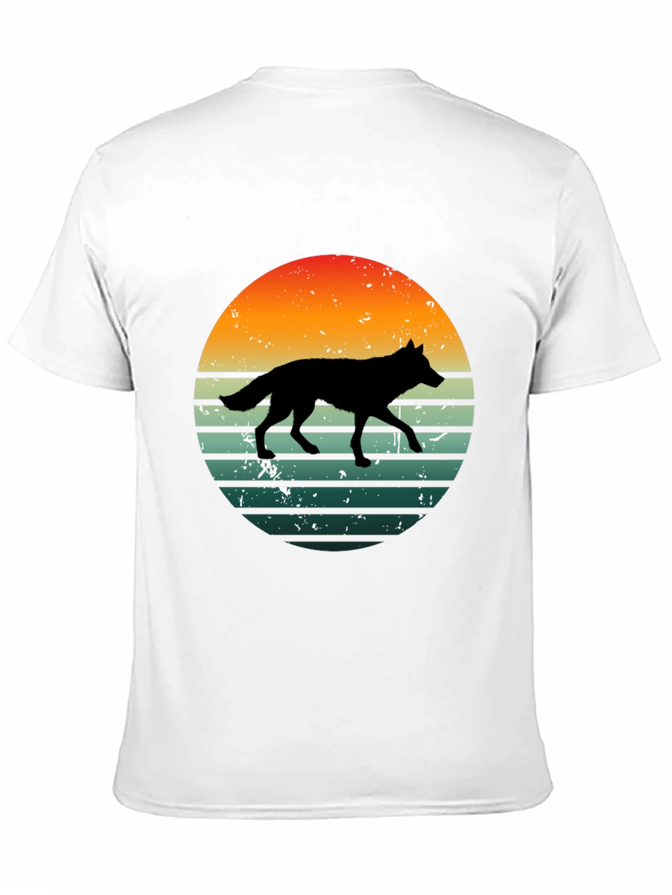 Retro Wolf Sunset Graphic Tee - Black Cotton T-Shirt