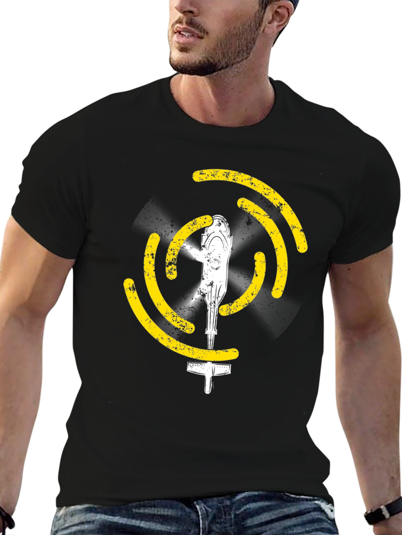 Helicopter Graphic Tee - Black Cotton T-Shirt