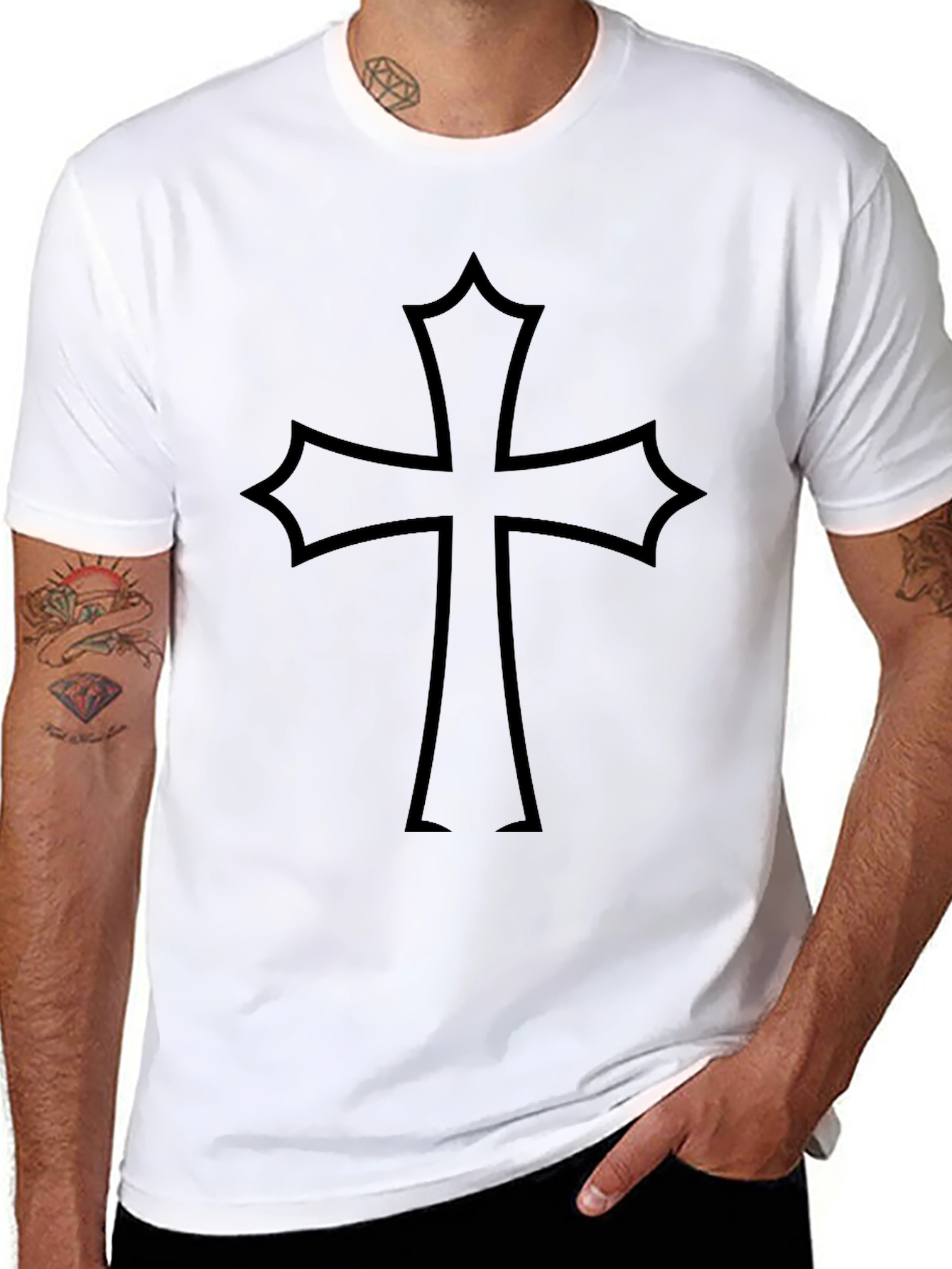 Black T-Shirt with Gothic Cross Design