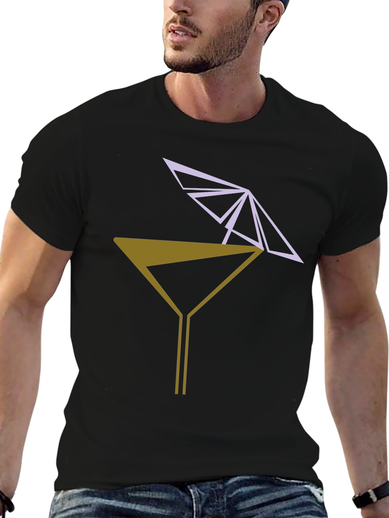 Geometric Martini T-Shirt - Modern Cocktail Tee