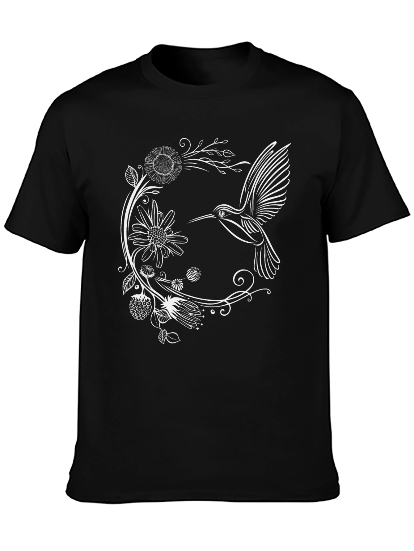 Hummingbird Floral Graphic Tee - Black