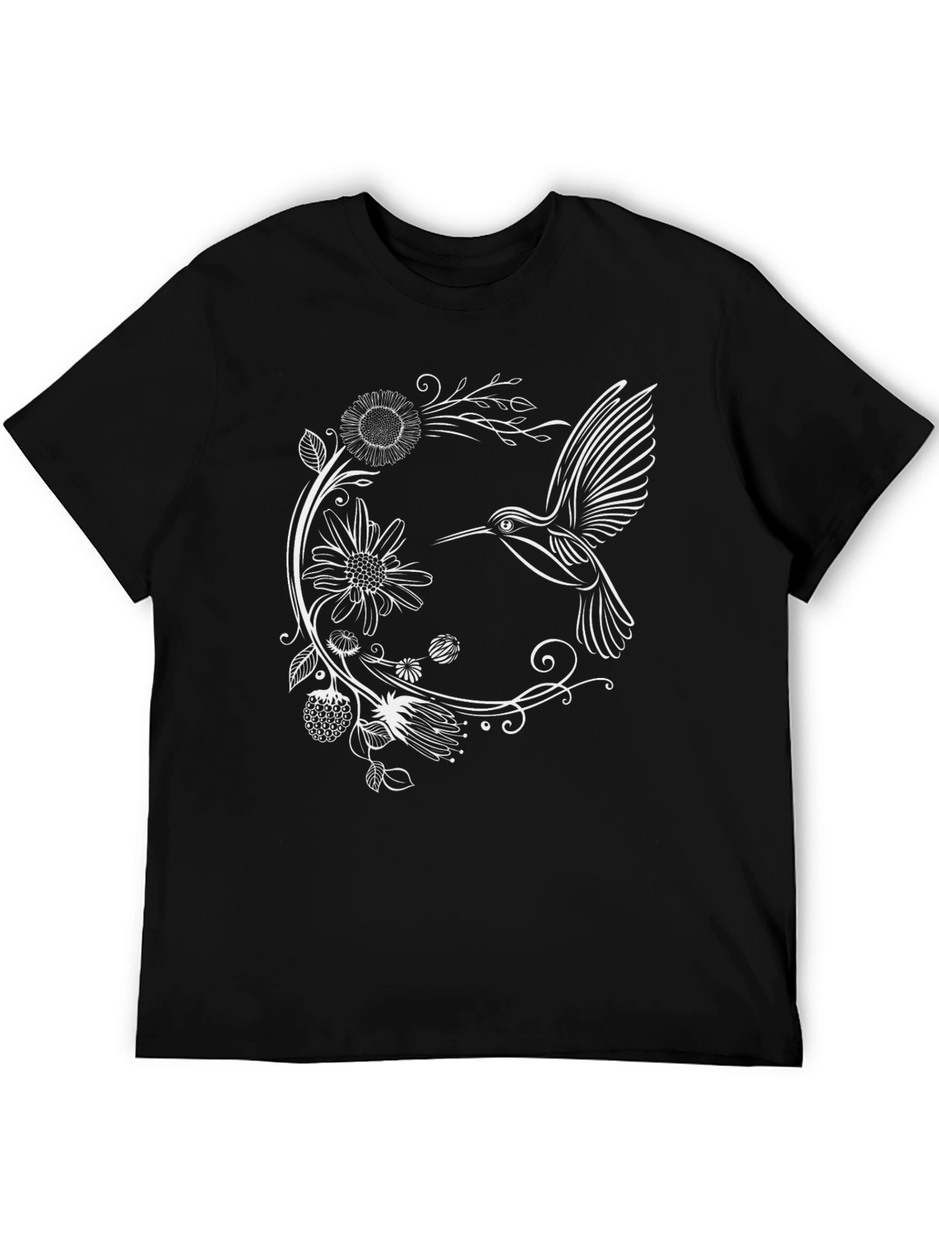 Hummingbird Floral Graphic Tee - Black