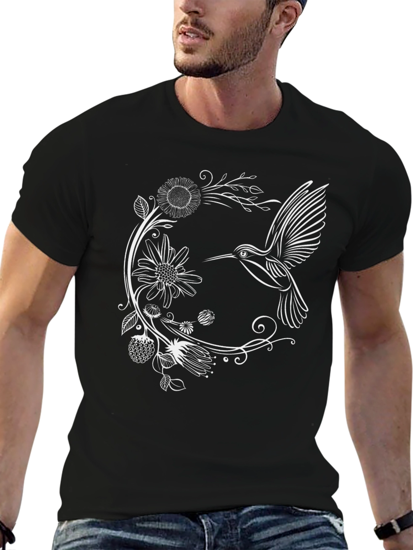 Hummingbird Floral Graphic Tee - Black