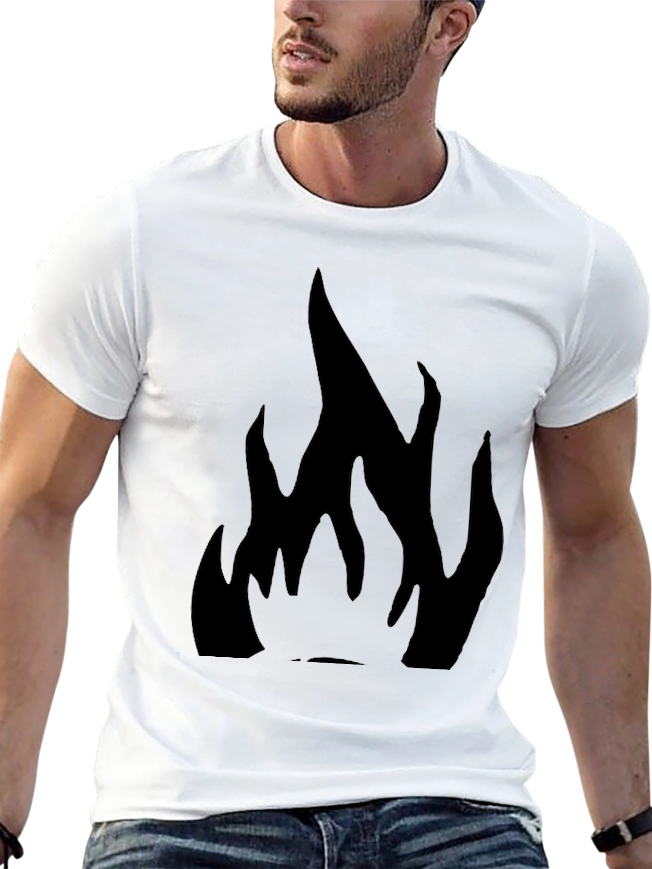 Black T-Shirt with Flame Design