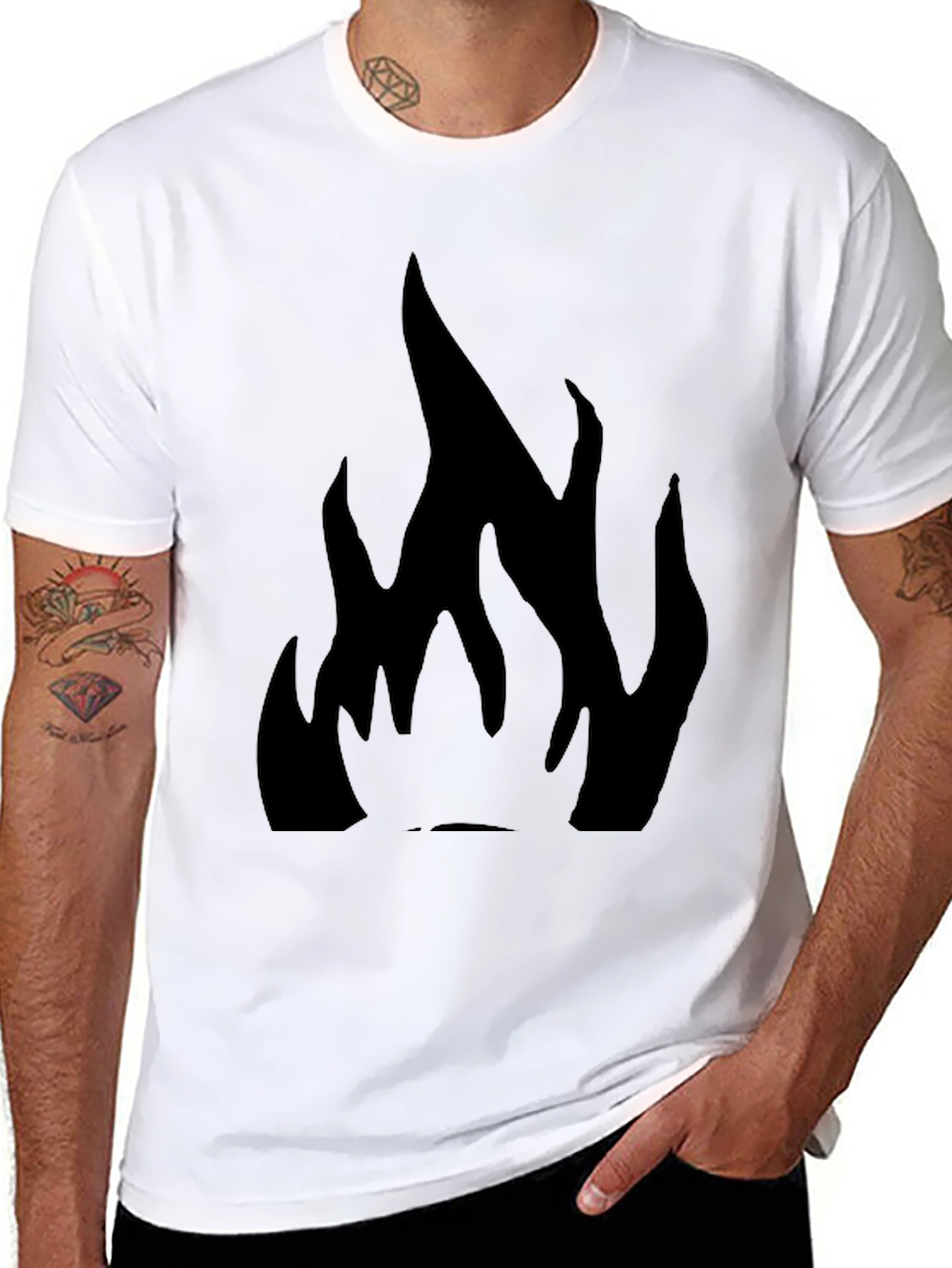 Black T-Shirt with Flame Design