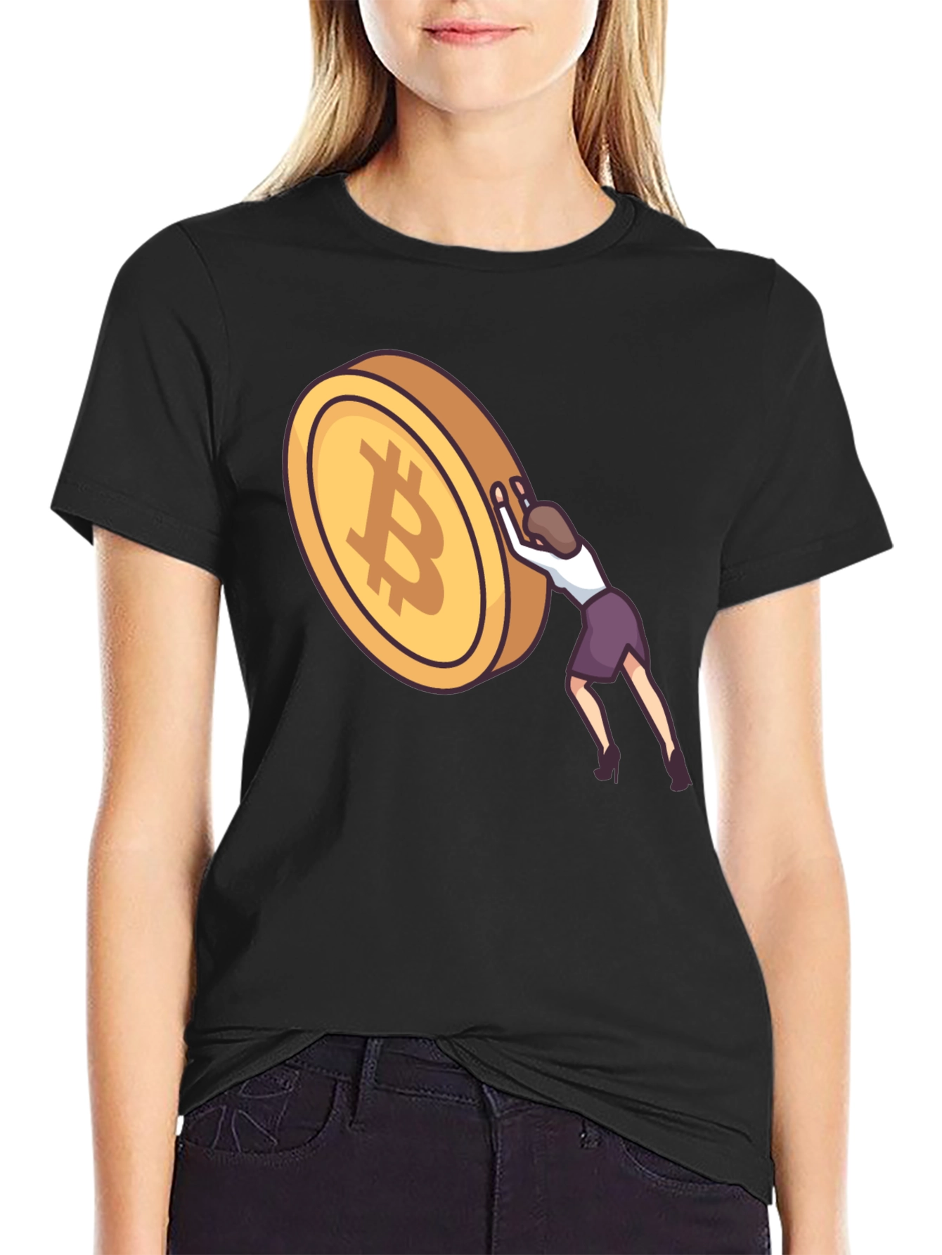 Bitcoin Woman Pushing T-Shirt