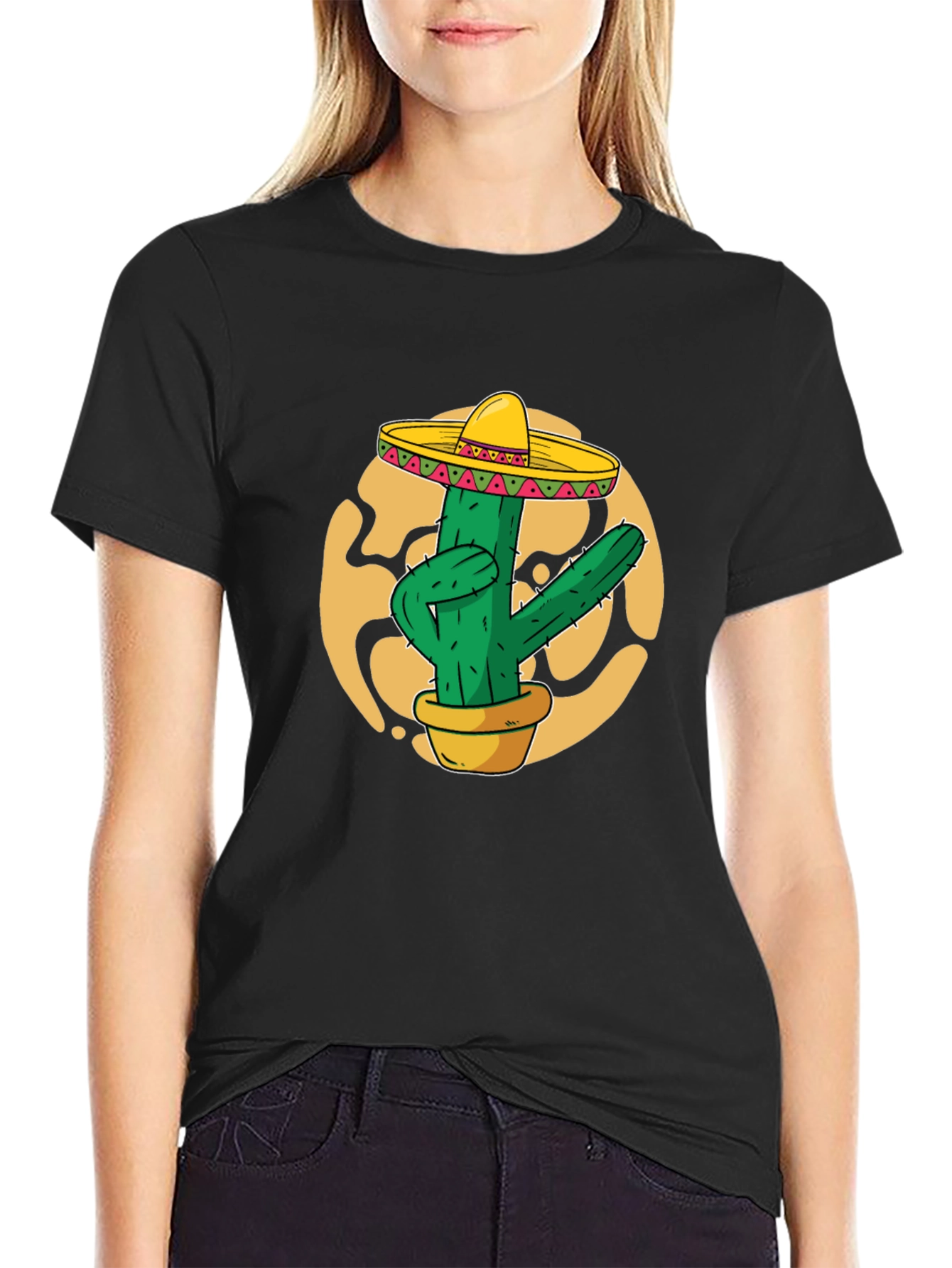 Cactus Sombrero Graphic T-Shirt - Black Cotton Tee