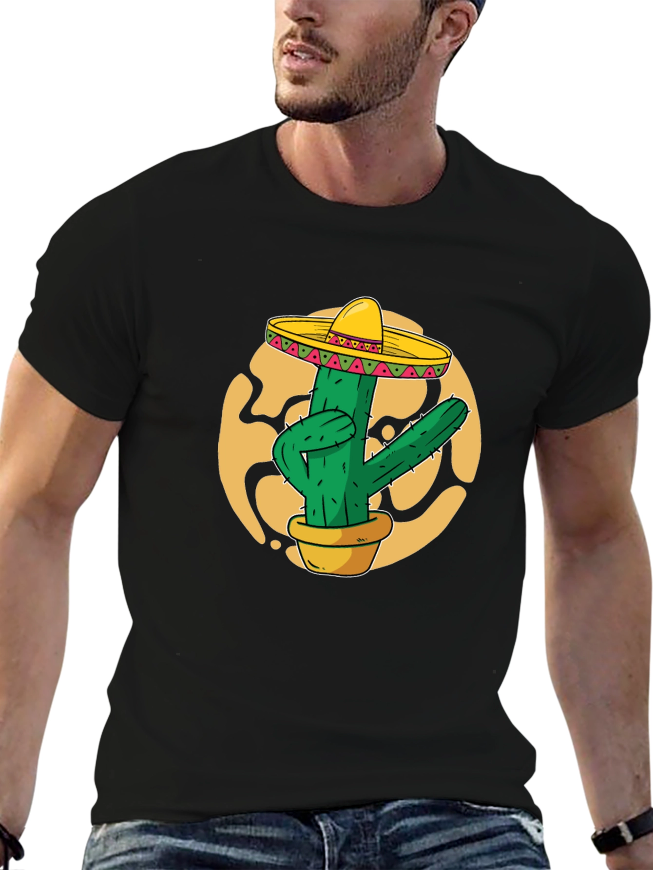 Cactus Sombrero Graphic T-Shirt - Black Cotton Tee