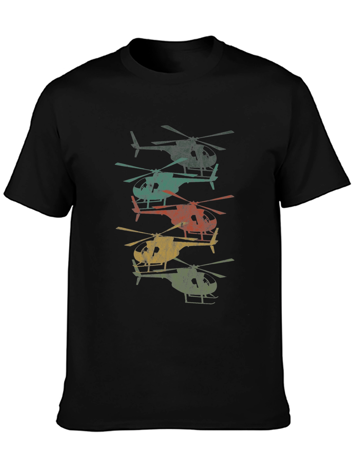Retro Helicopter Stack Graphic Tee - Black