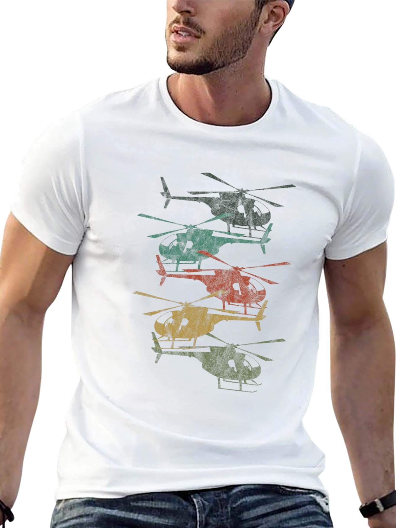 Retro Helicopter Stack Graphic Tee - Black