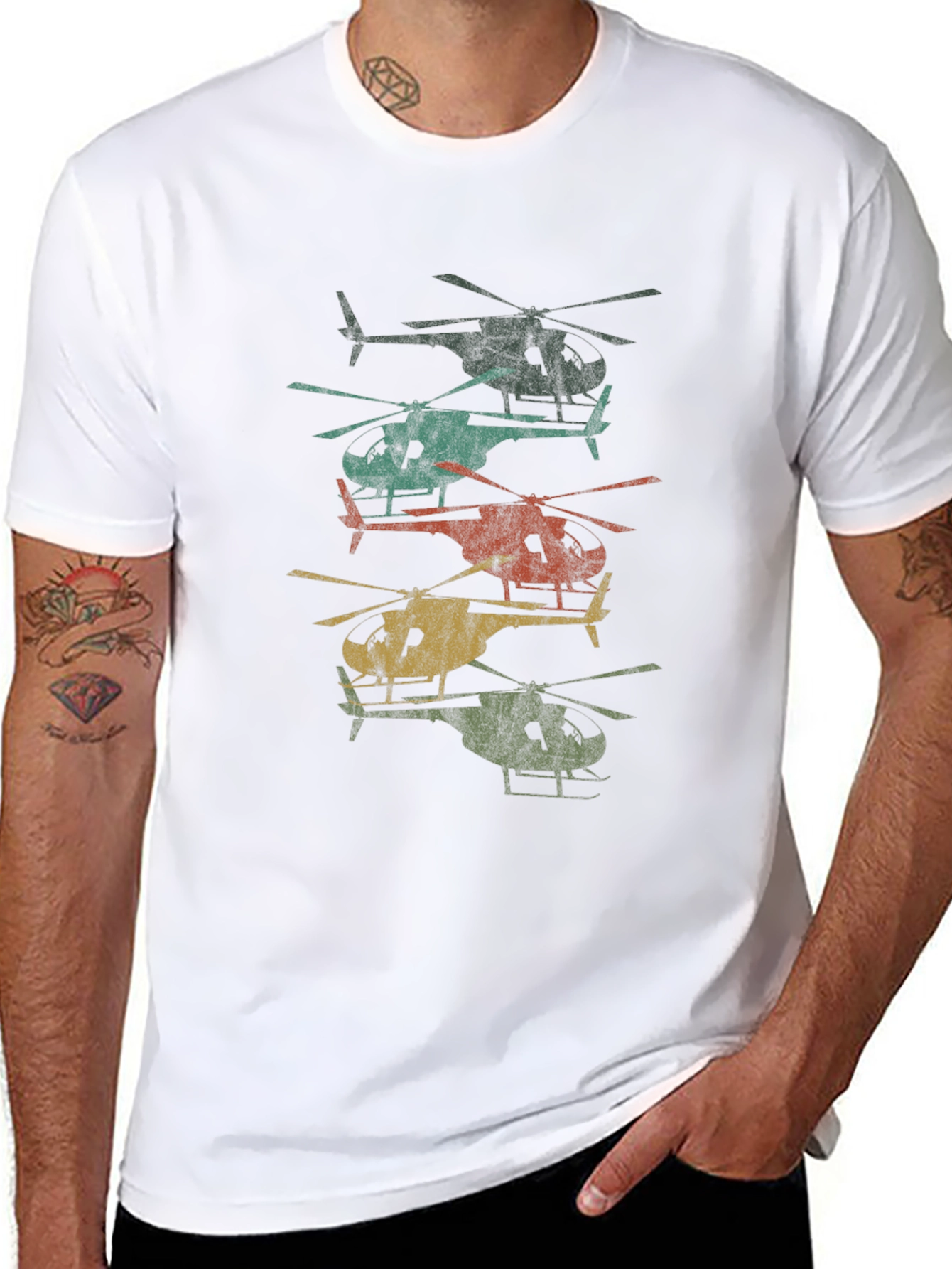 Retro Helicopter Stack Graphic Tee - Black