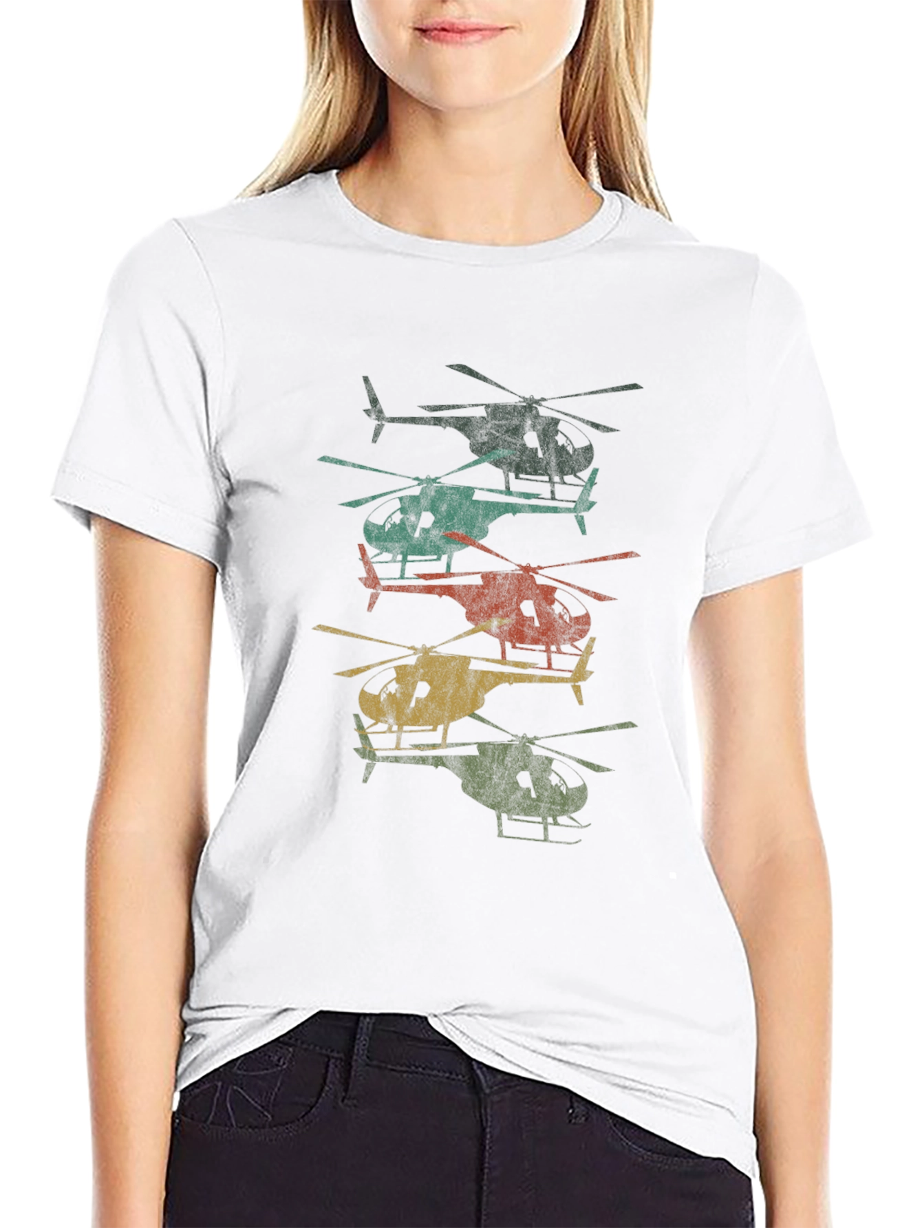 Retro Helicopter Stack Graphic Tee - Black