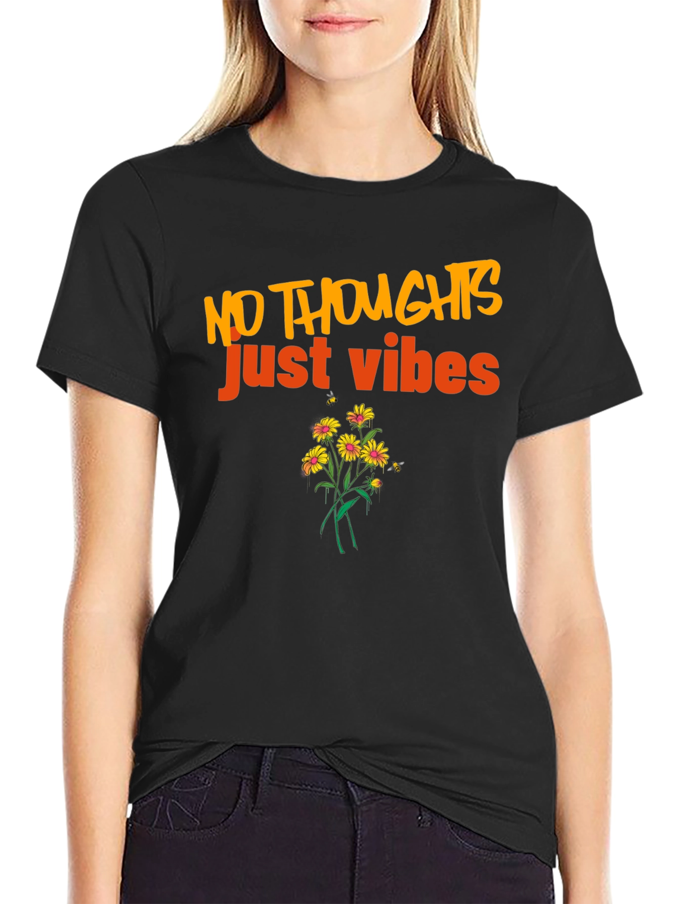 No Thoughts Just Vibes Black T-Shirt