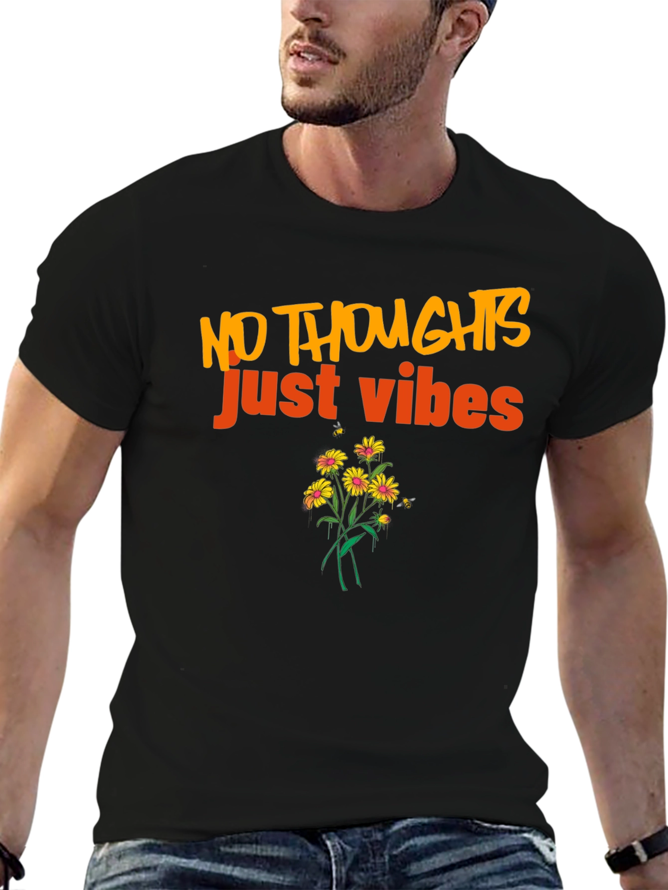 No Thoughts Just Vibes Black T-Shirt