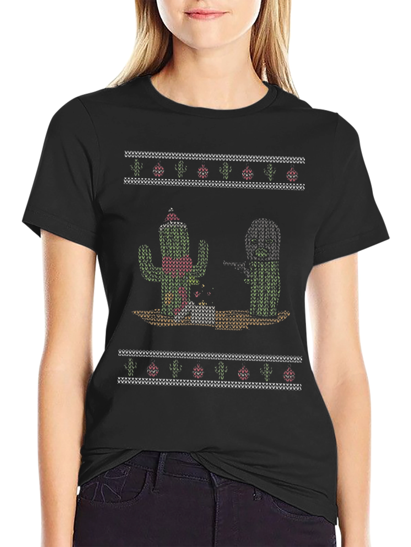 Cactus Christmas Pattern T-Shirt