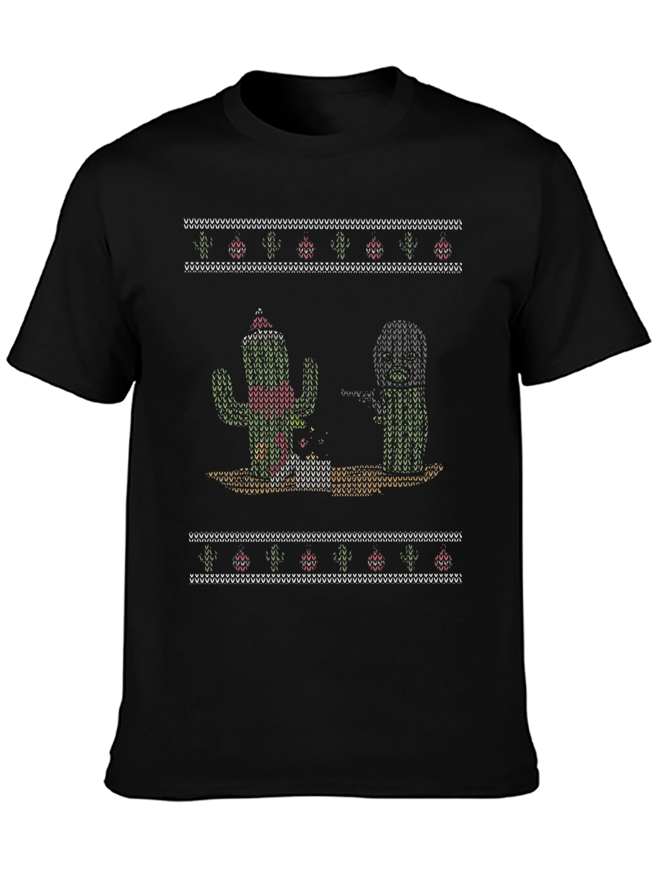 Cactus Christmas Pattern T-Shirt