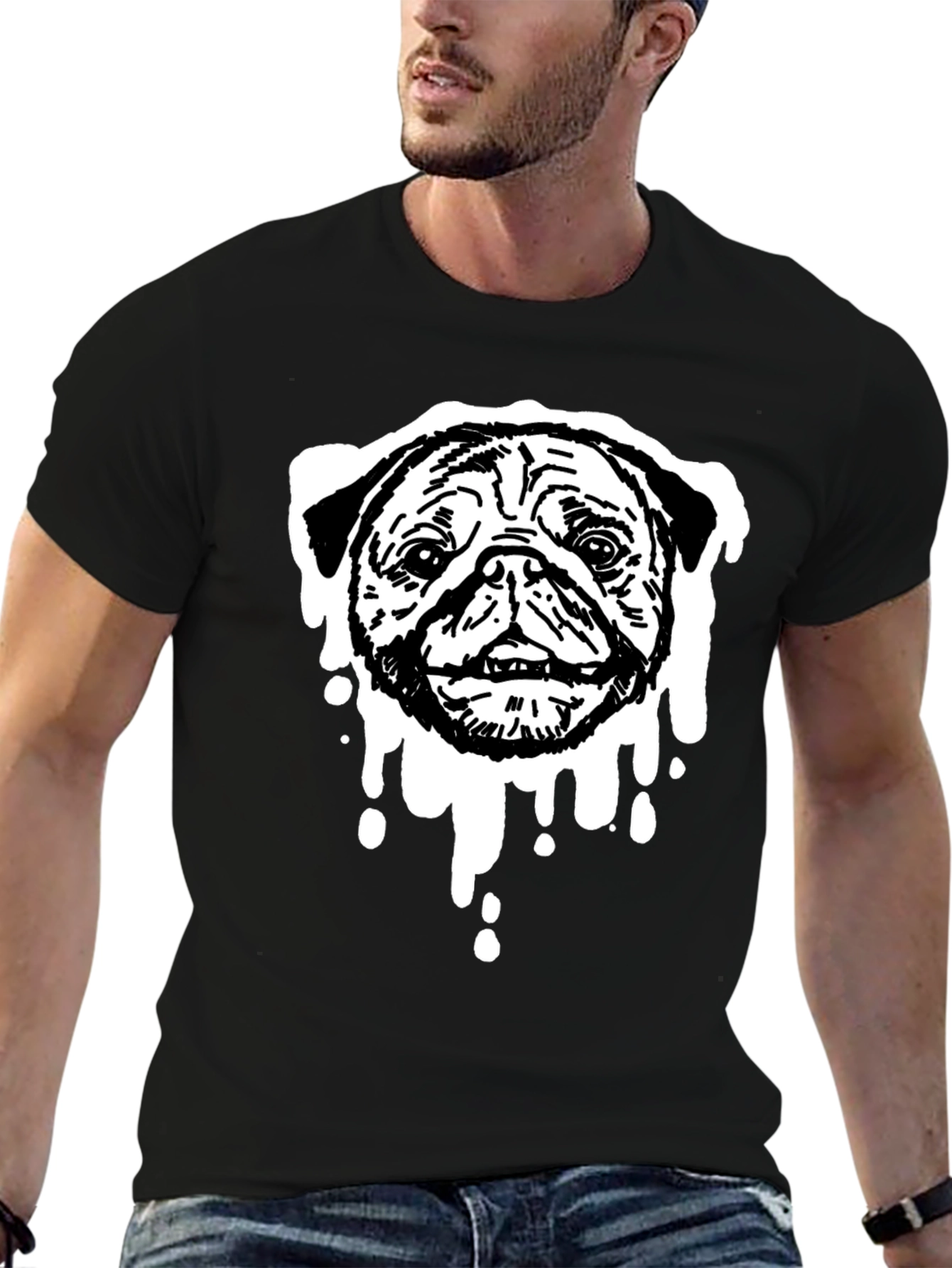 Pug Drip Graphic Tee - Black Cotton Blend