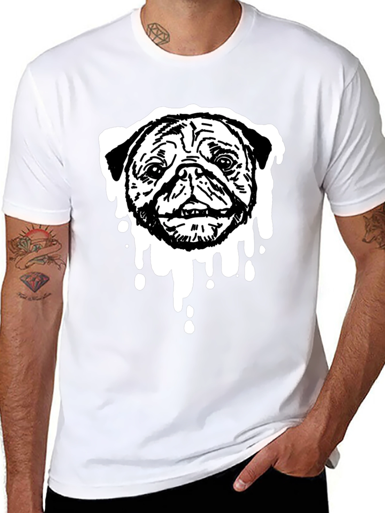 Pug Drip Graphic Tee - Black Cotton Blend