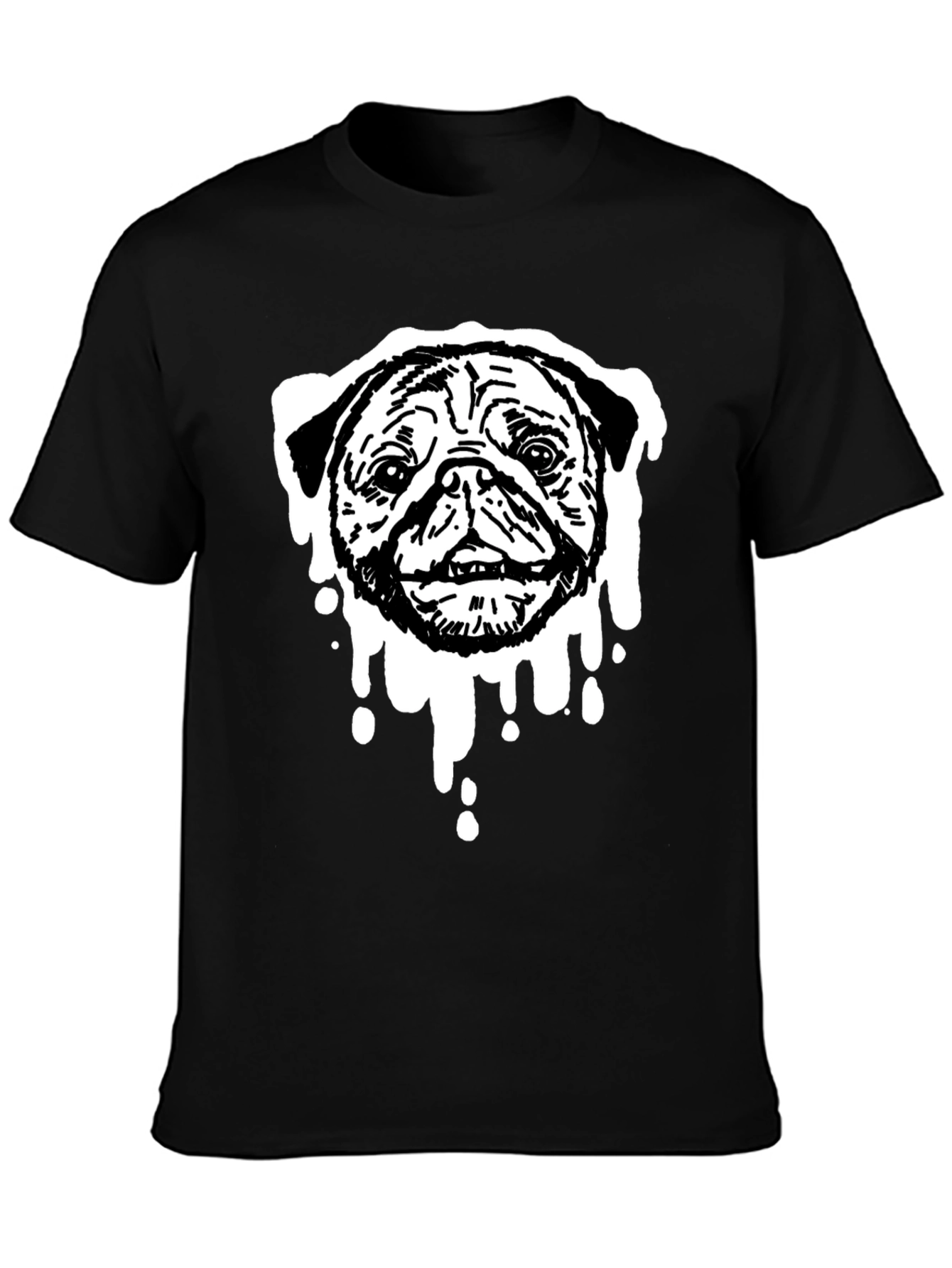 Pug Drip Graphic Tee - Black Cotton Blend