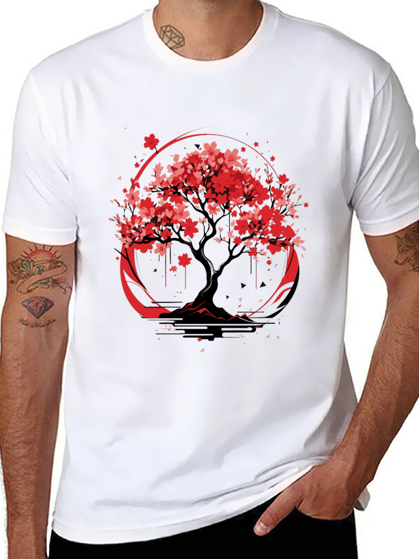 Sakura Tree Graphic Tee - Black Cotton T-Shirt