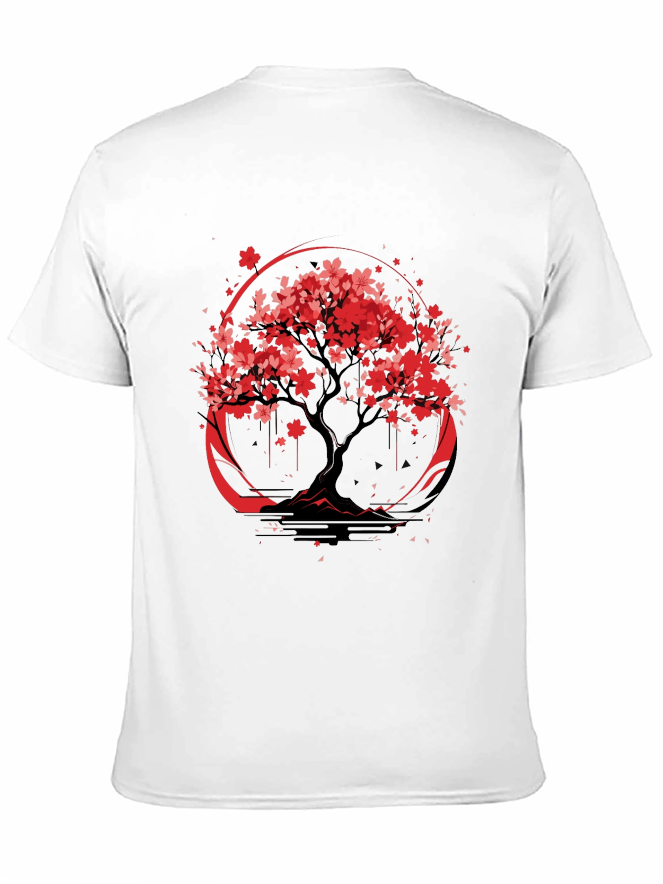 Sakura Tree Graphic Tee - Black Cotton T-Shirt