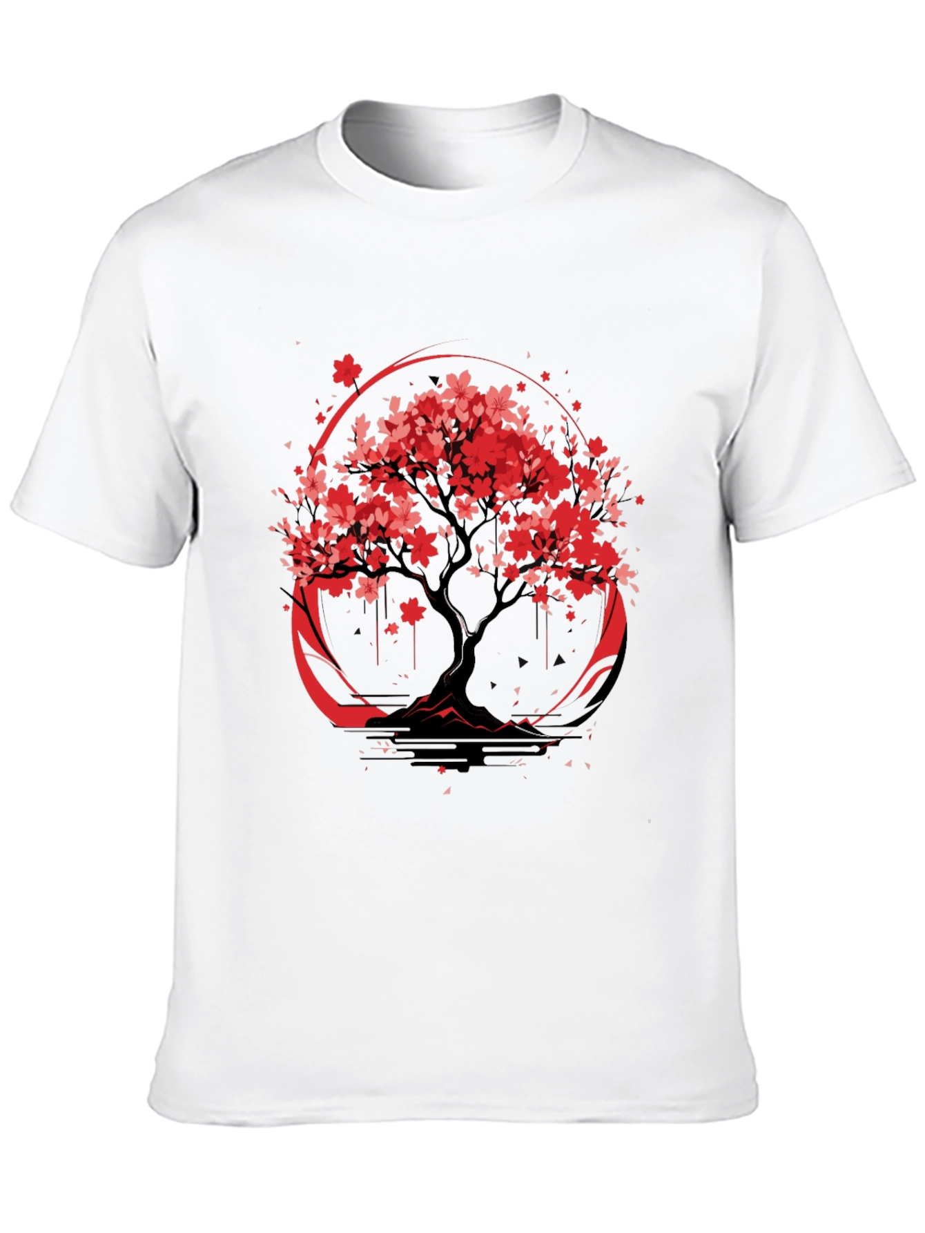 Sakura Tree Graphic Tee - Black Cotton T-Shirt