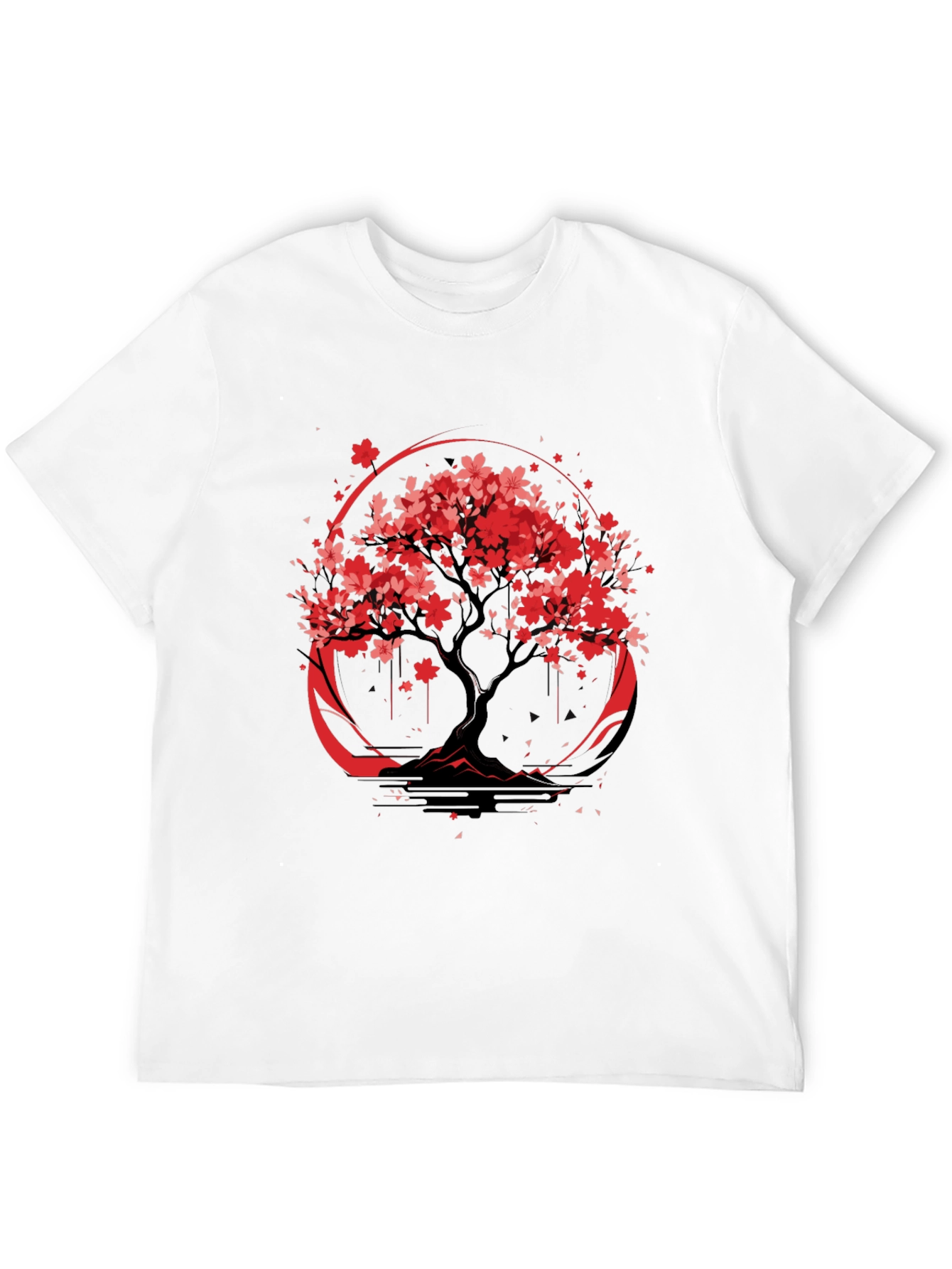 Sakura Tree Graphic Tee - Black Cotton T-Shirt
