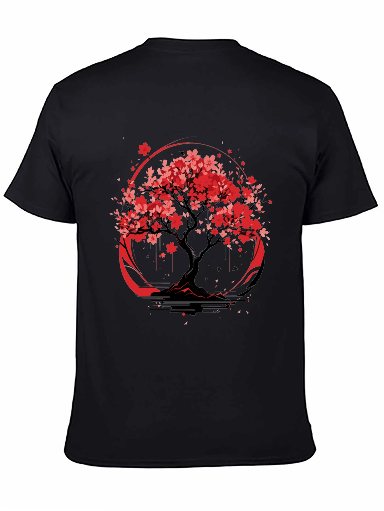 Sakura Tree Graphic Tee - Black Cotton T-Shirt