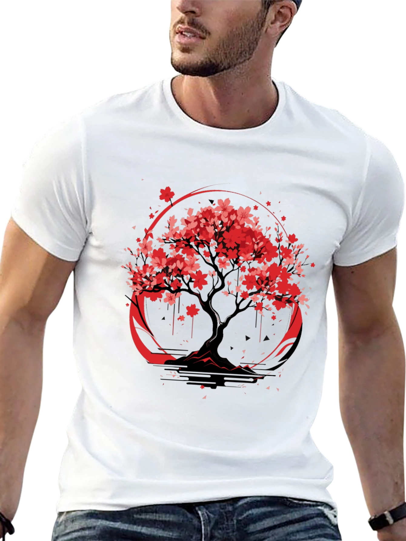 Sakura Tree Graphic Tee - Black Cotton T-Shirt