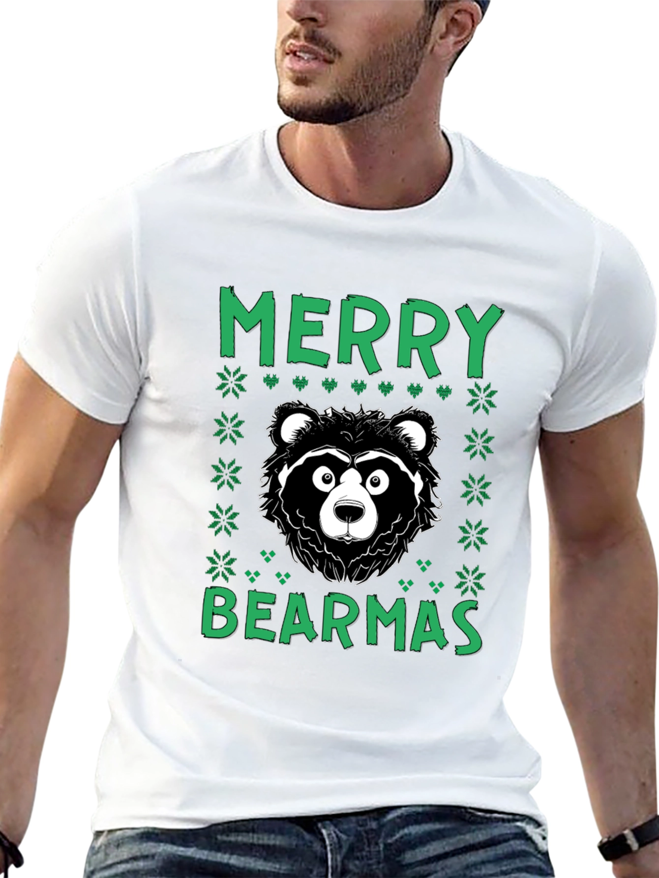 Merry Bearmas Christmas T-Shirt - Ugly Sweater Style