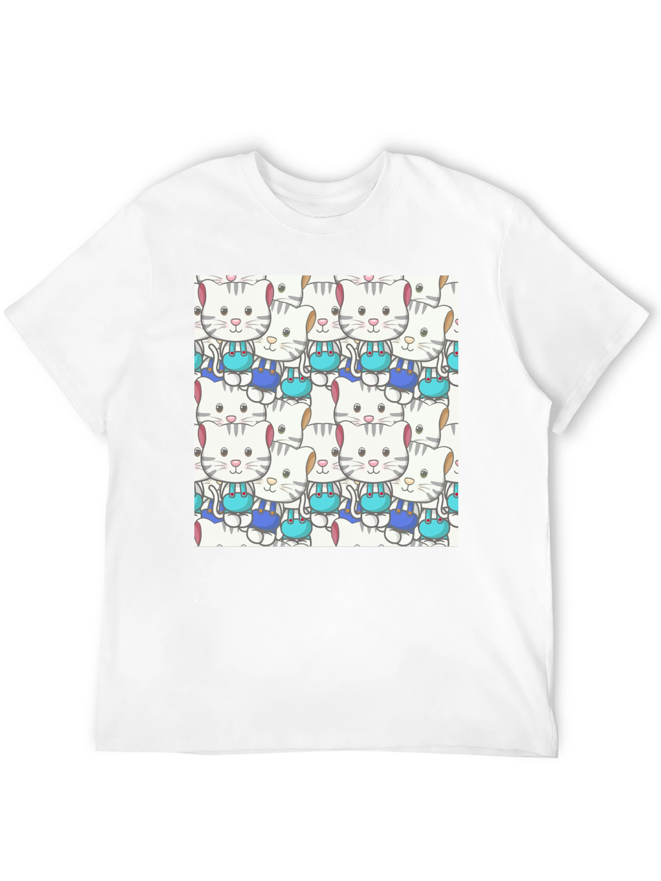 Cute Cats Pattern Black T-Shirt