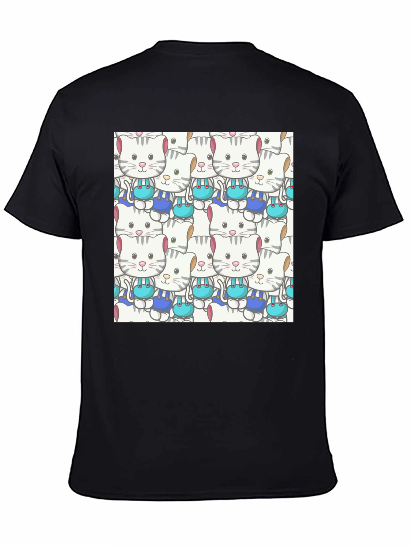 Cute Cats Pattern Black T-Shirt