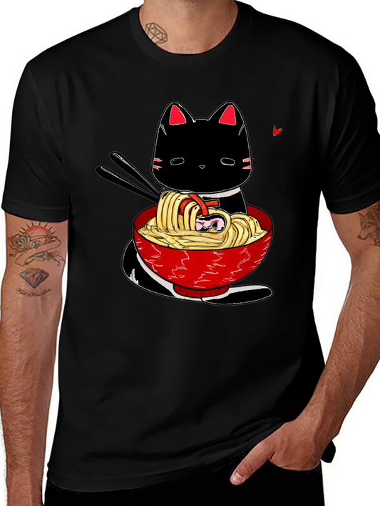 Ramen Cat Black T-Shirt - Anime Style