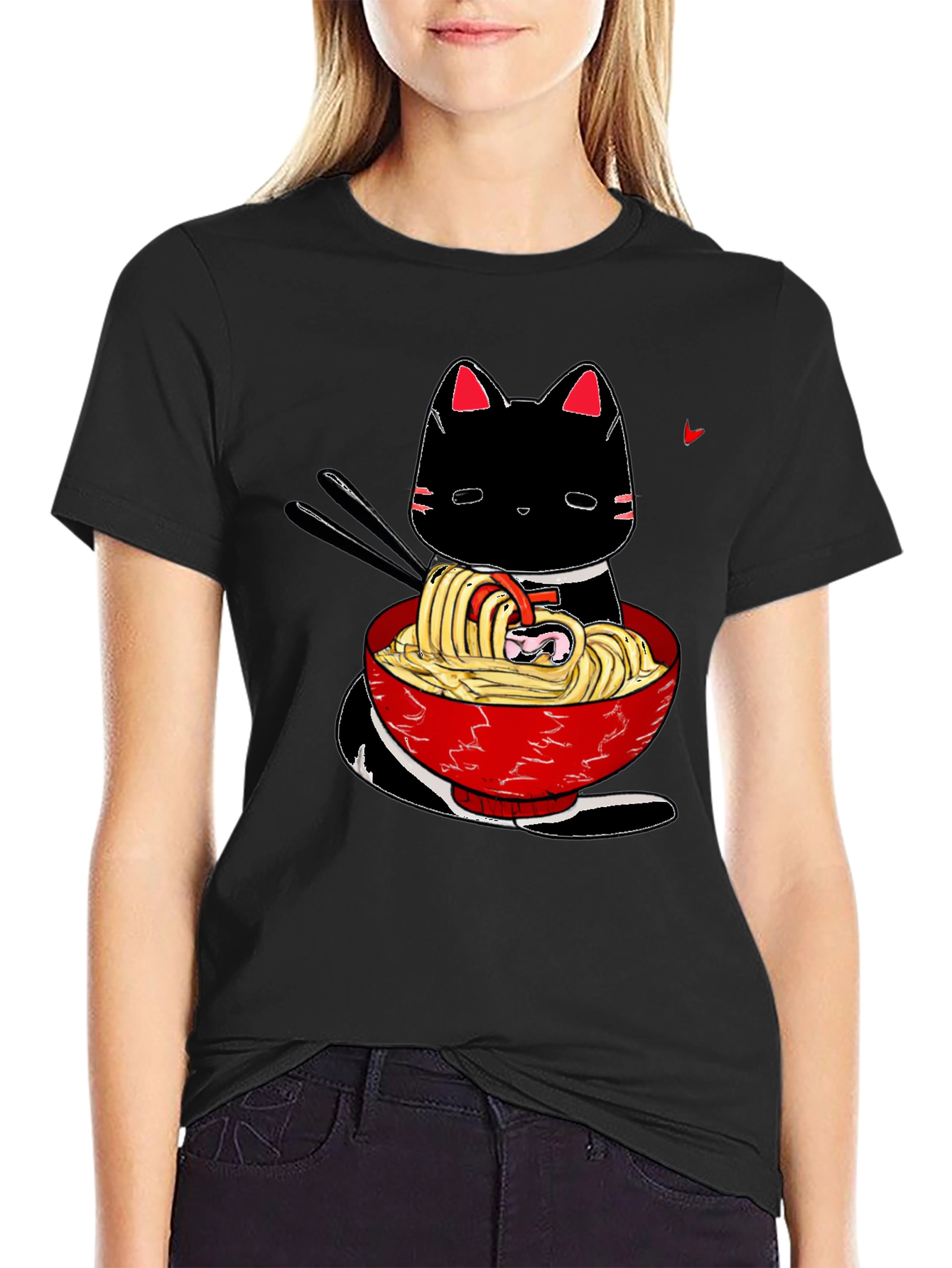 Ramen Cat Black T-Shirt - Anime Style