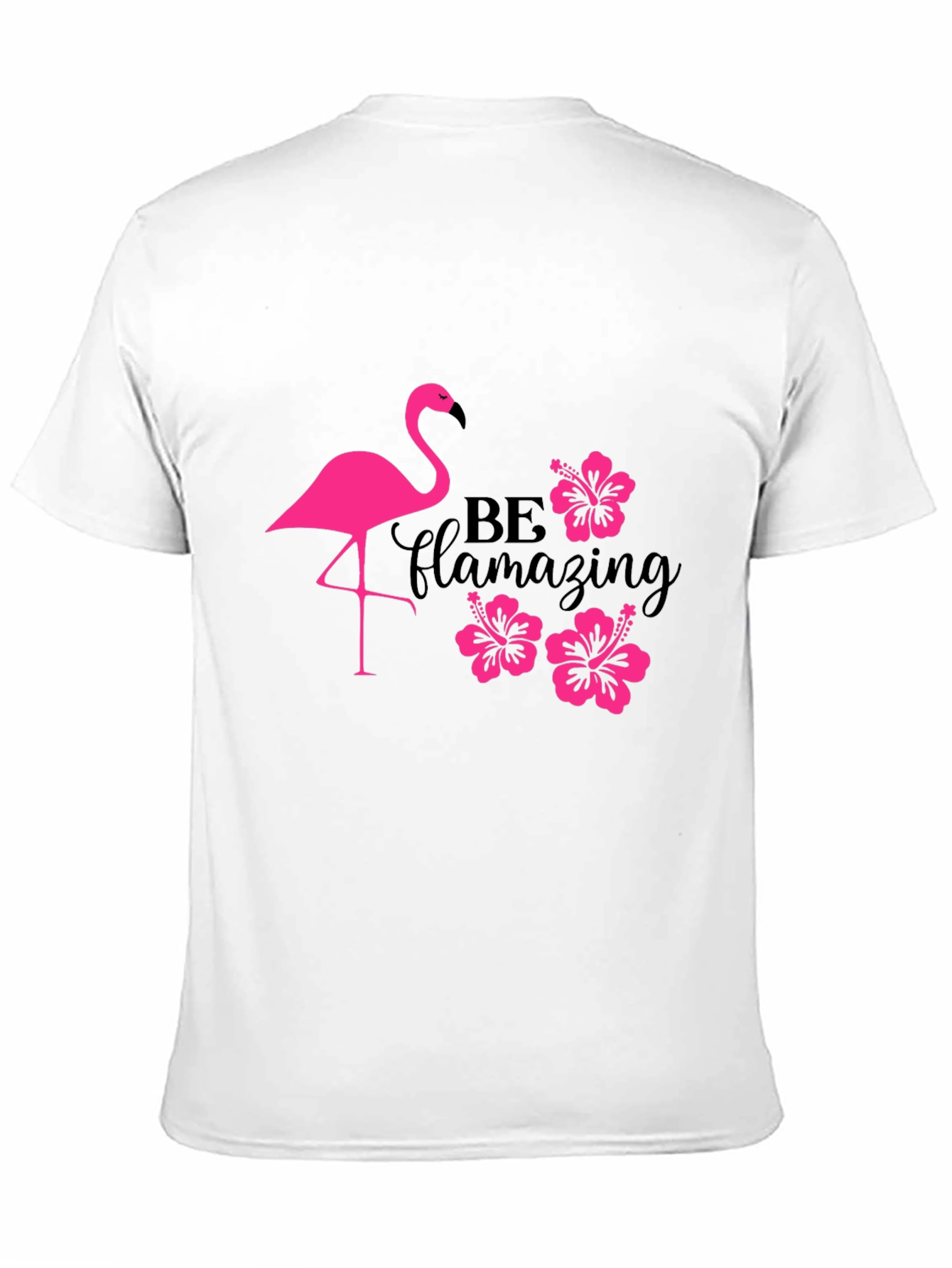 Flamingo Hibiscus T-Shirt - Be Flamazing Black Tee