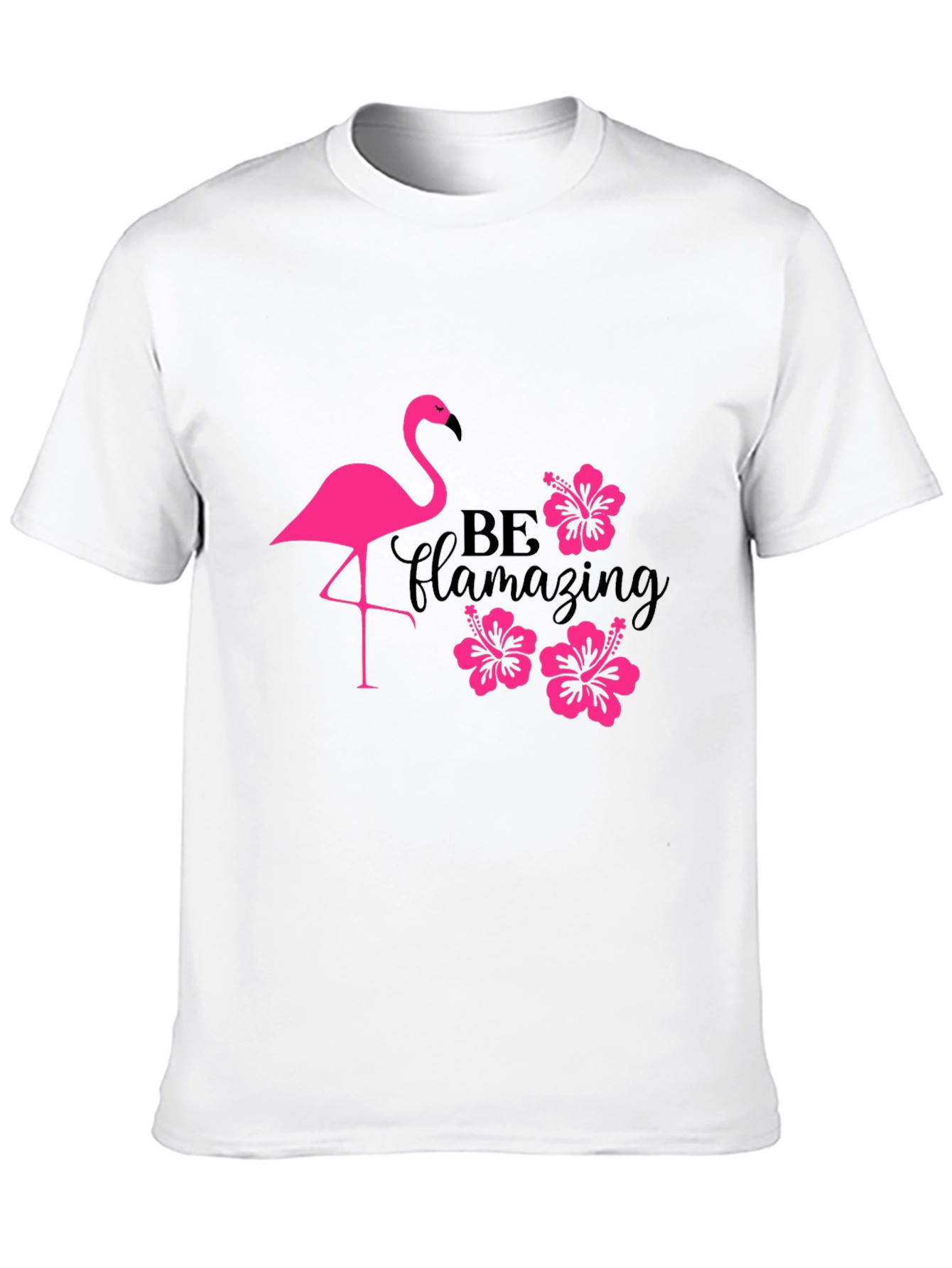 Flamingo Hibiscus T-Shirt - Be Flamazing Black Tee