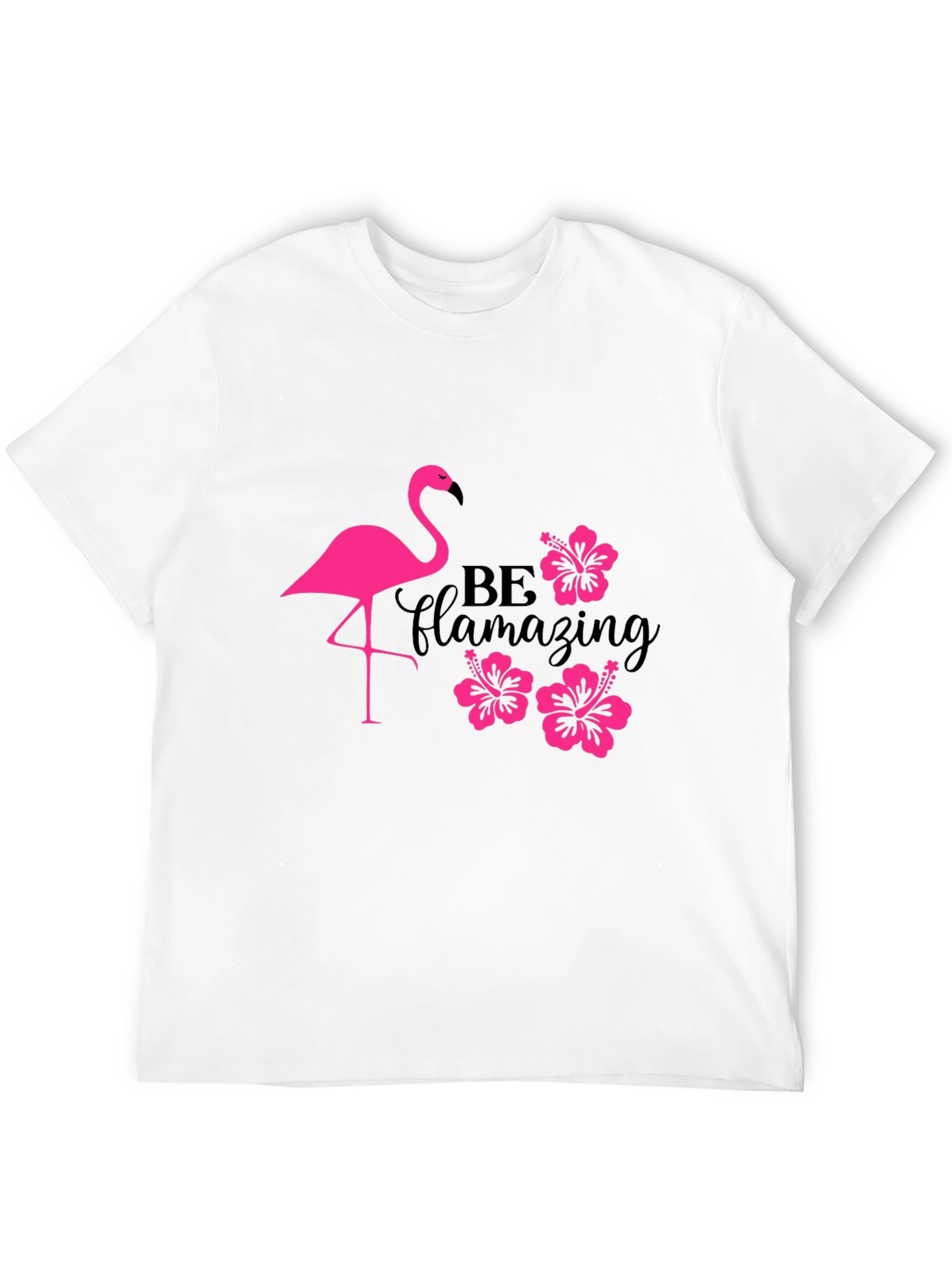 Flamingo Hibiscus T-Shirt - Be Flamazing Black Tee