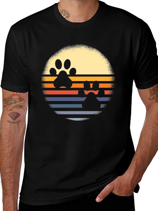Retro Paw Print Sunset T-Shirt