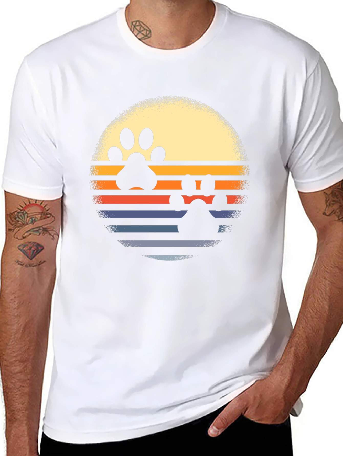 Retro Paw Print Sunset T-Shirt