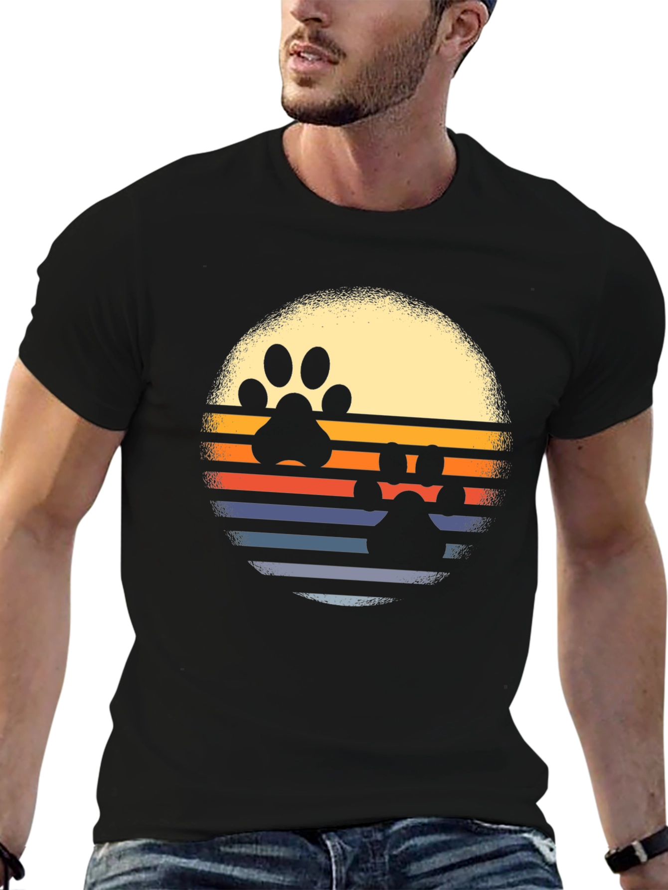 Retro Paw Print Sunset T-Shirt