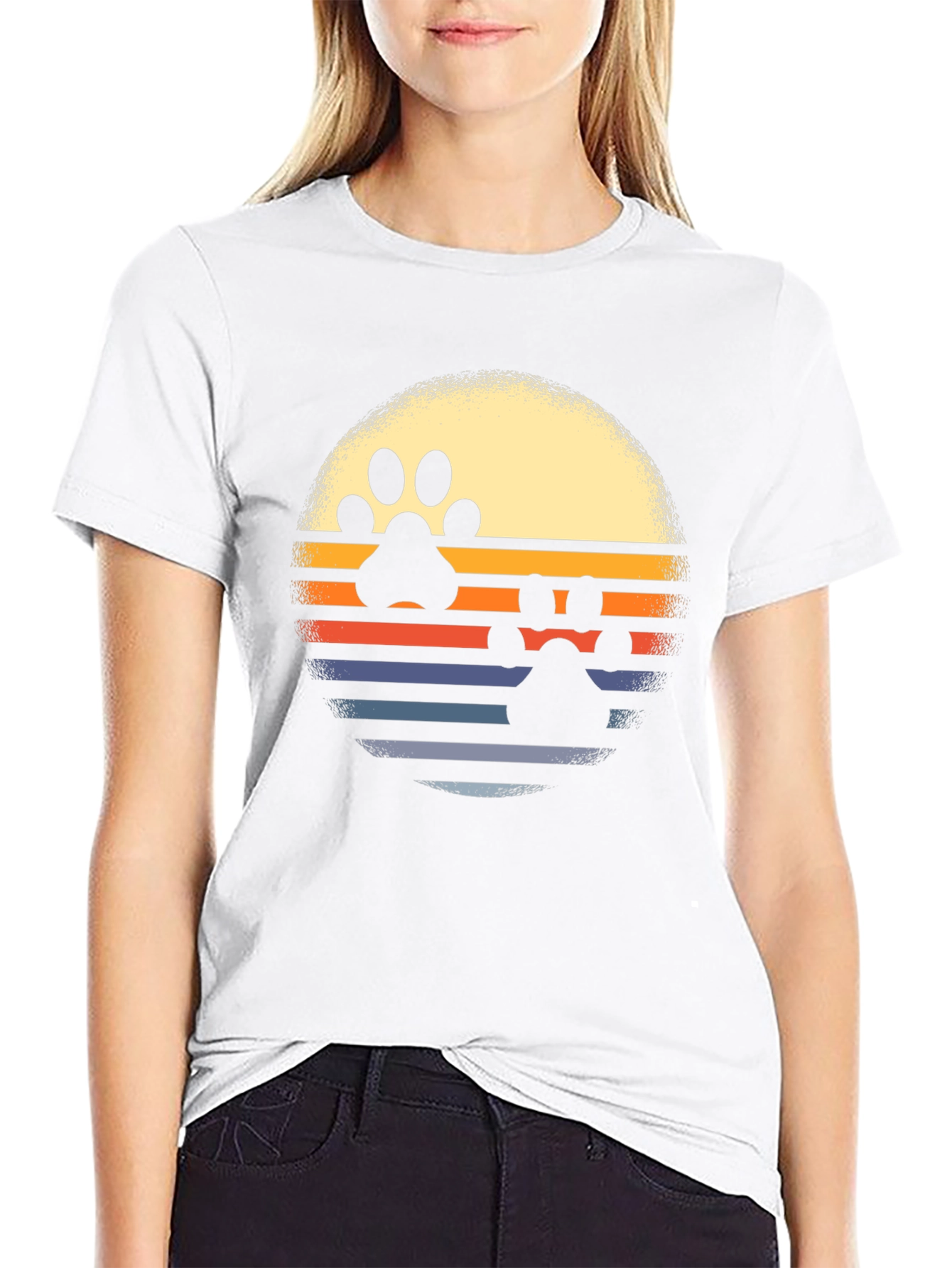 Retro Paw Print Sunset T-Shirt