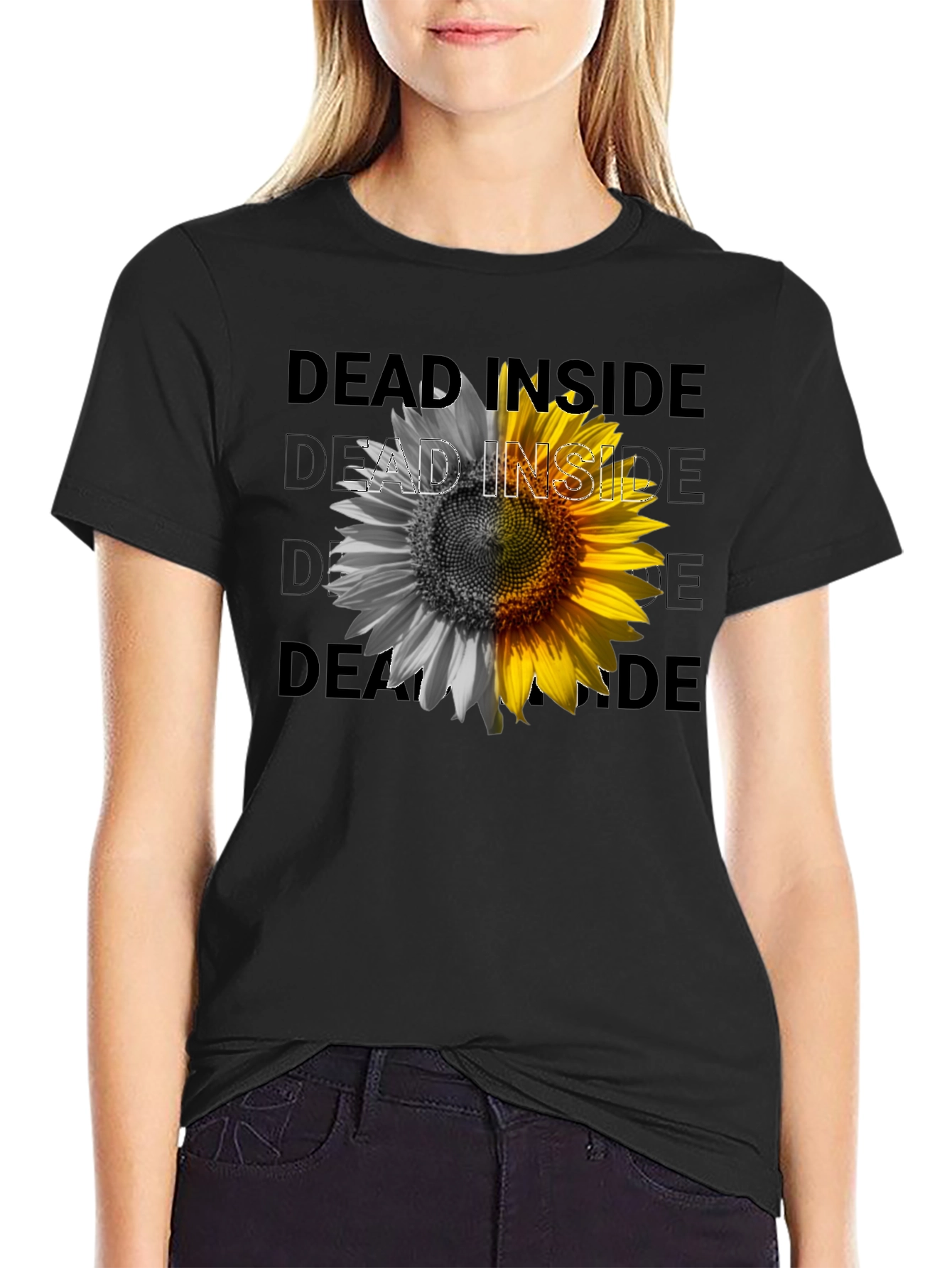 Dead Inside Sunflower Graphic Tee - Black